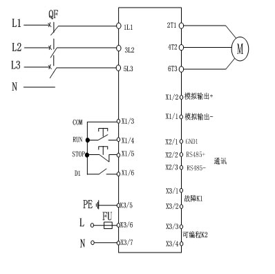 CMC-MX内置旁路软起动器基本接线原理图、三角形内接连接图和典型应用接线图(图1)